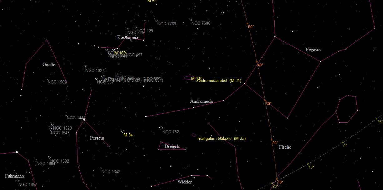Die Sternbilder Andromeda und Pegasus (Übersichtskarte)