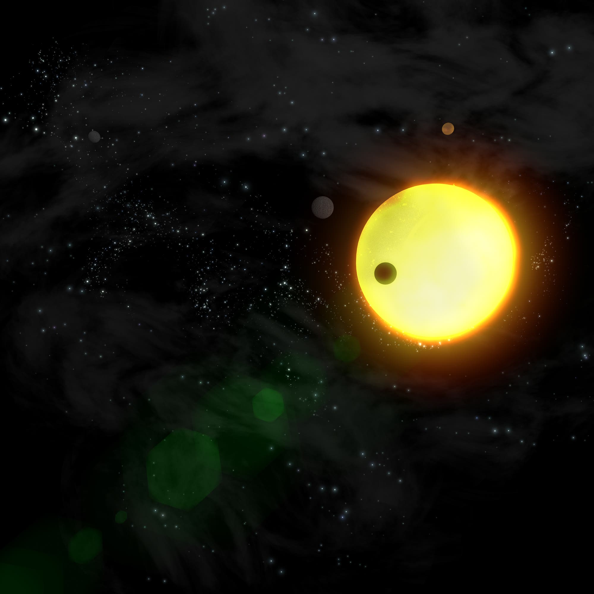 Ein fremdes Sonnensystem in einer künstlerischen Darstellung