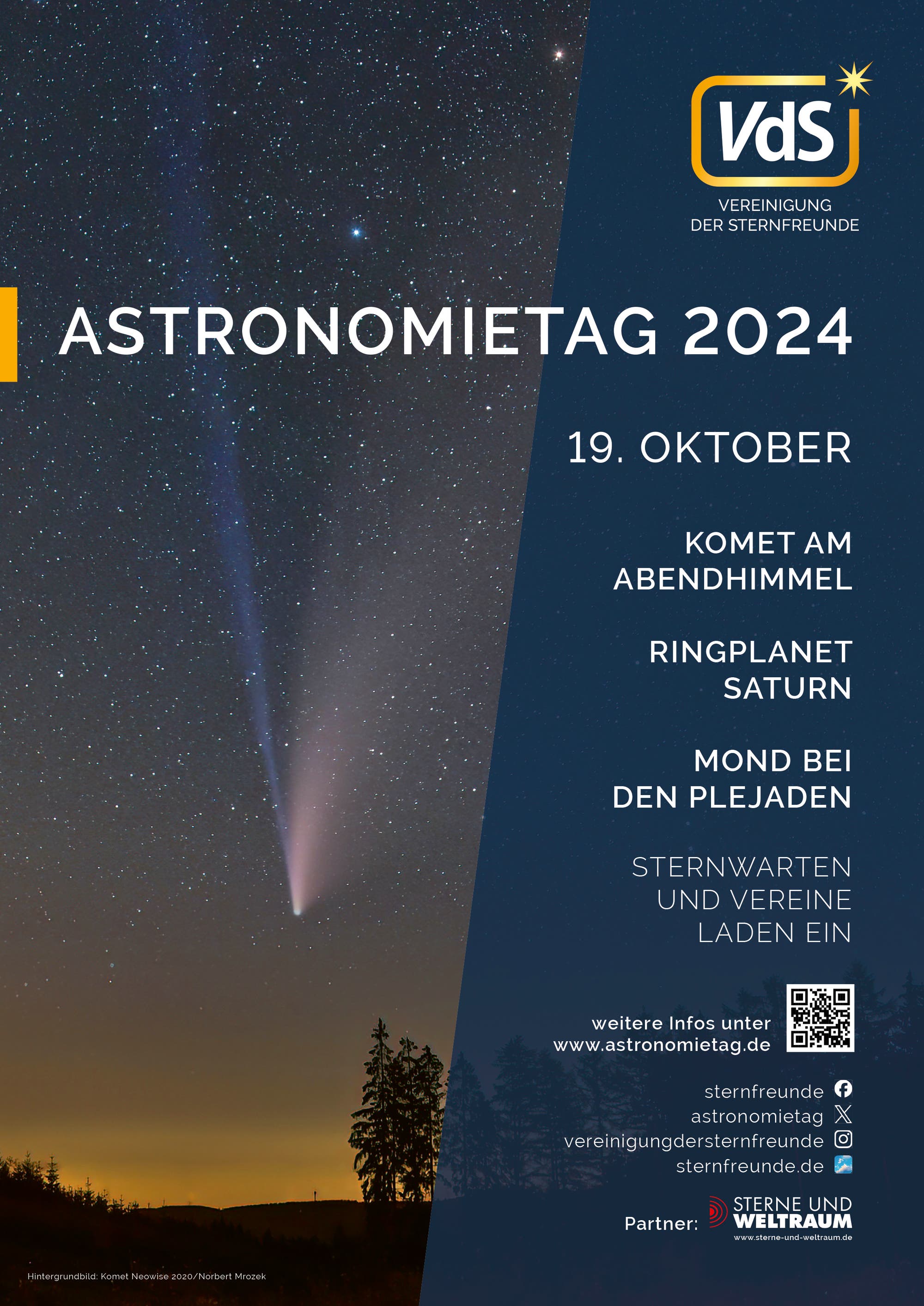 Das Plakat der Vereinigung der Sternfreunde e.V. wirbt für den deutschlandweiten Astronomietag 2024