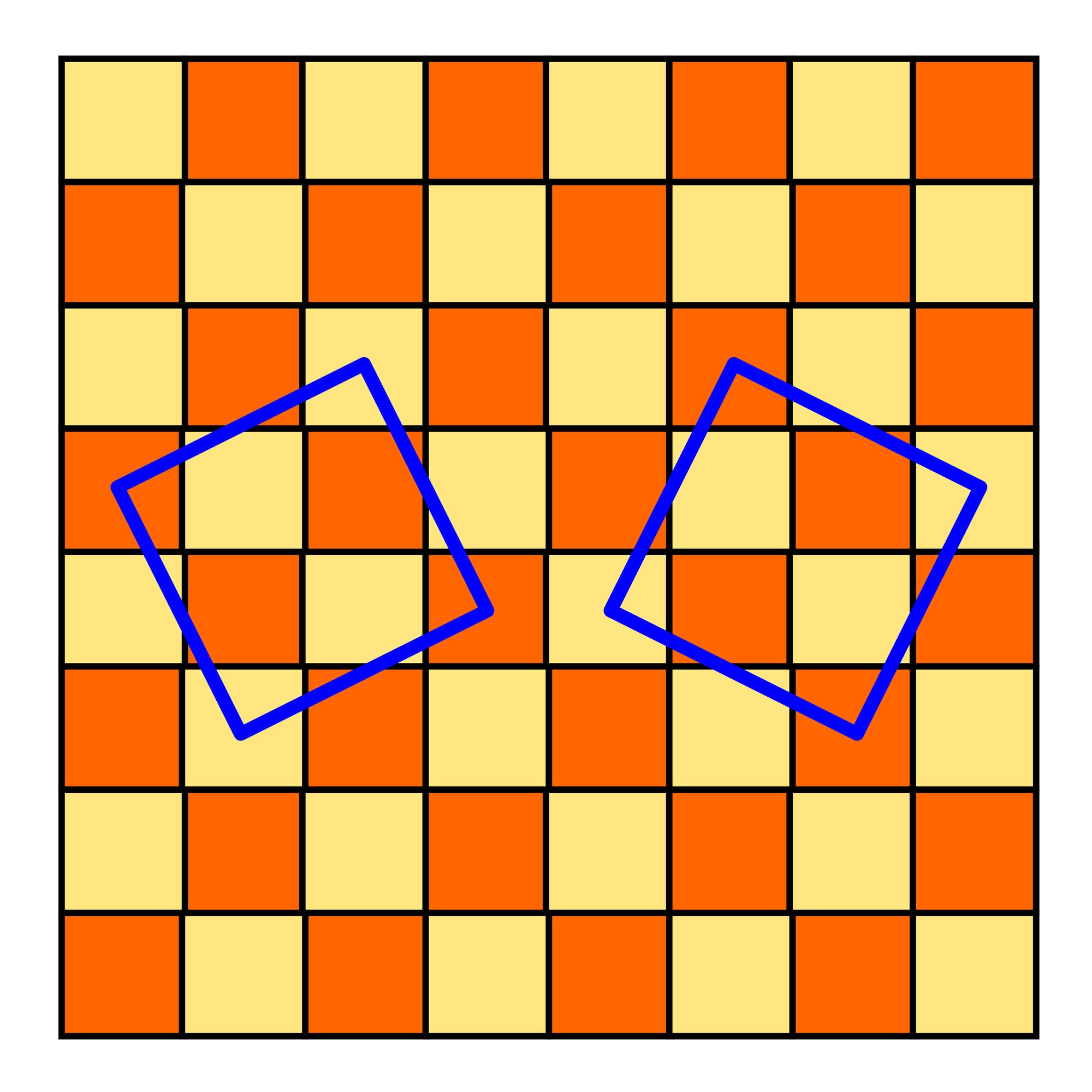 Schachbrett mit zwei Quadraten darauf