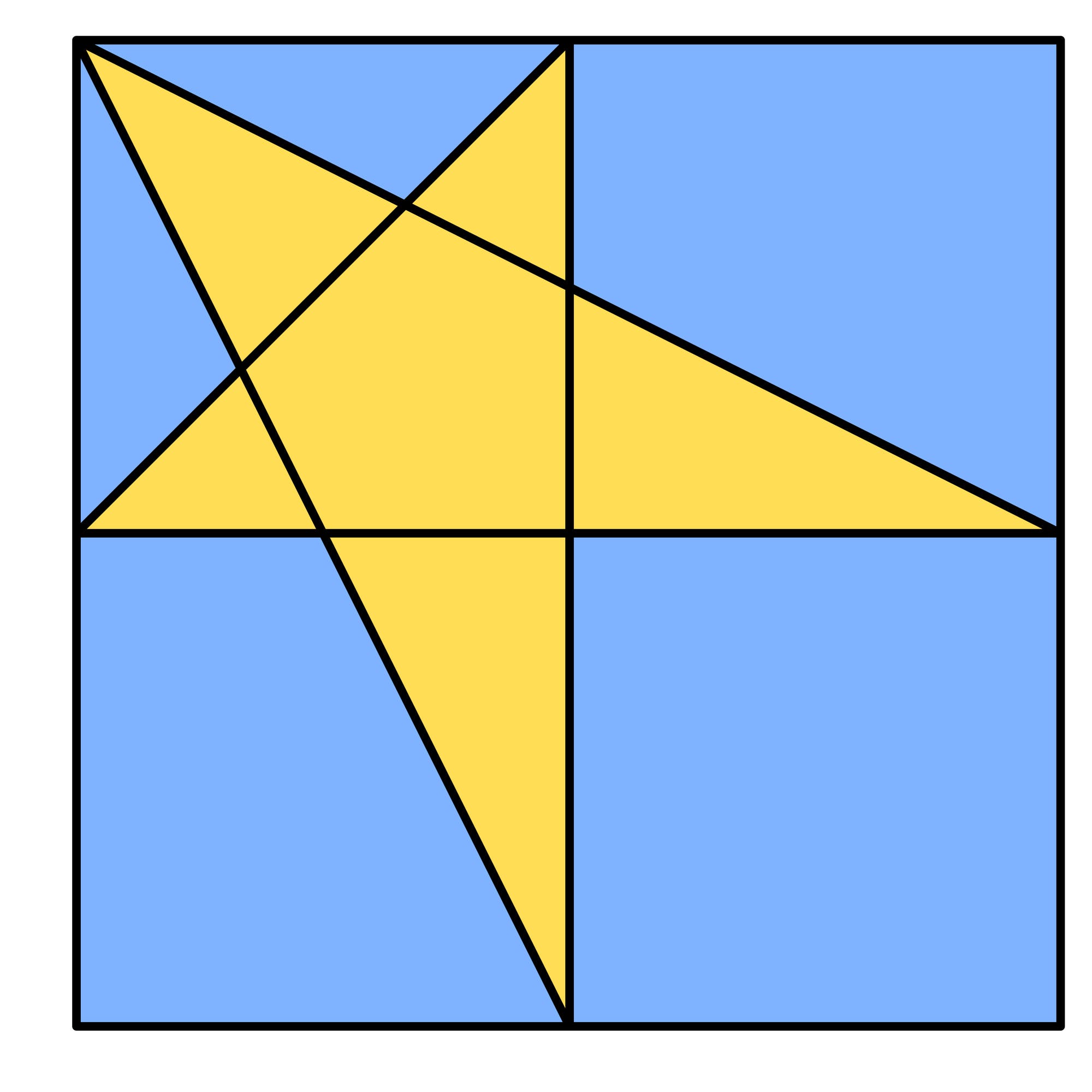 Ein unregelmäßiger gelber Stern in einem blauen Quadrat