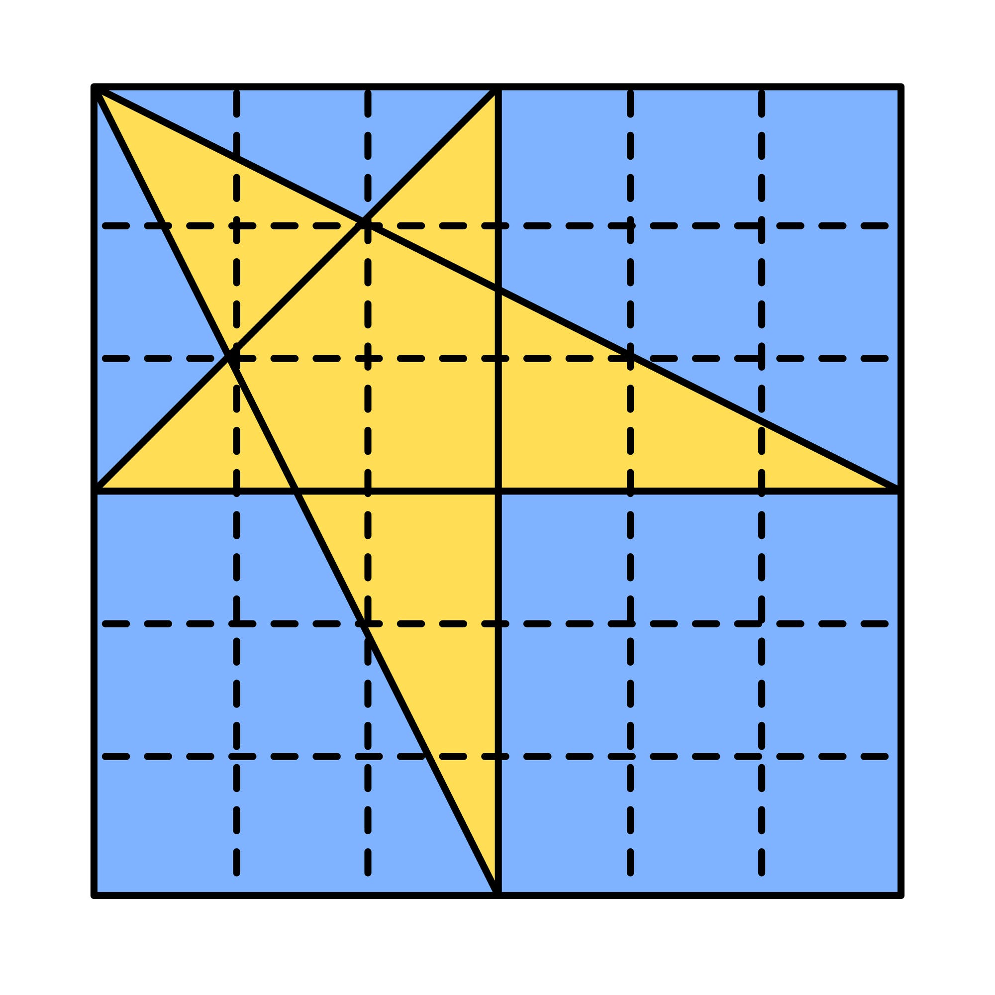 Gelber Stern in einem blauen Quadrat, das mit einem Raster überzogen ist