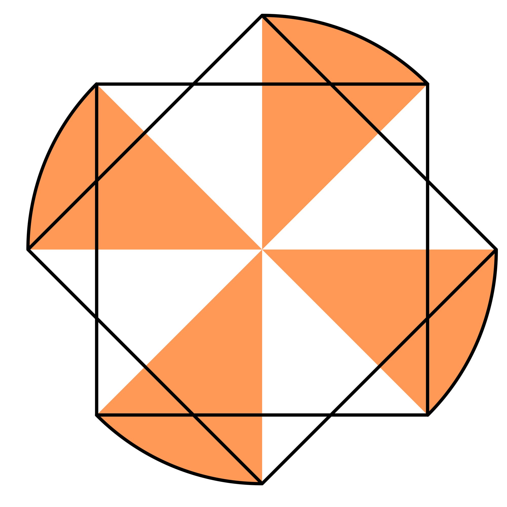 Quadrat mit Achtelkreisbögen