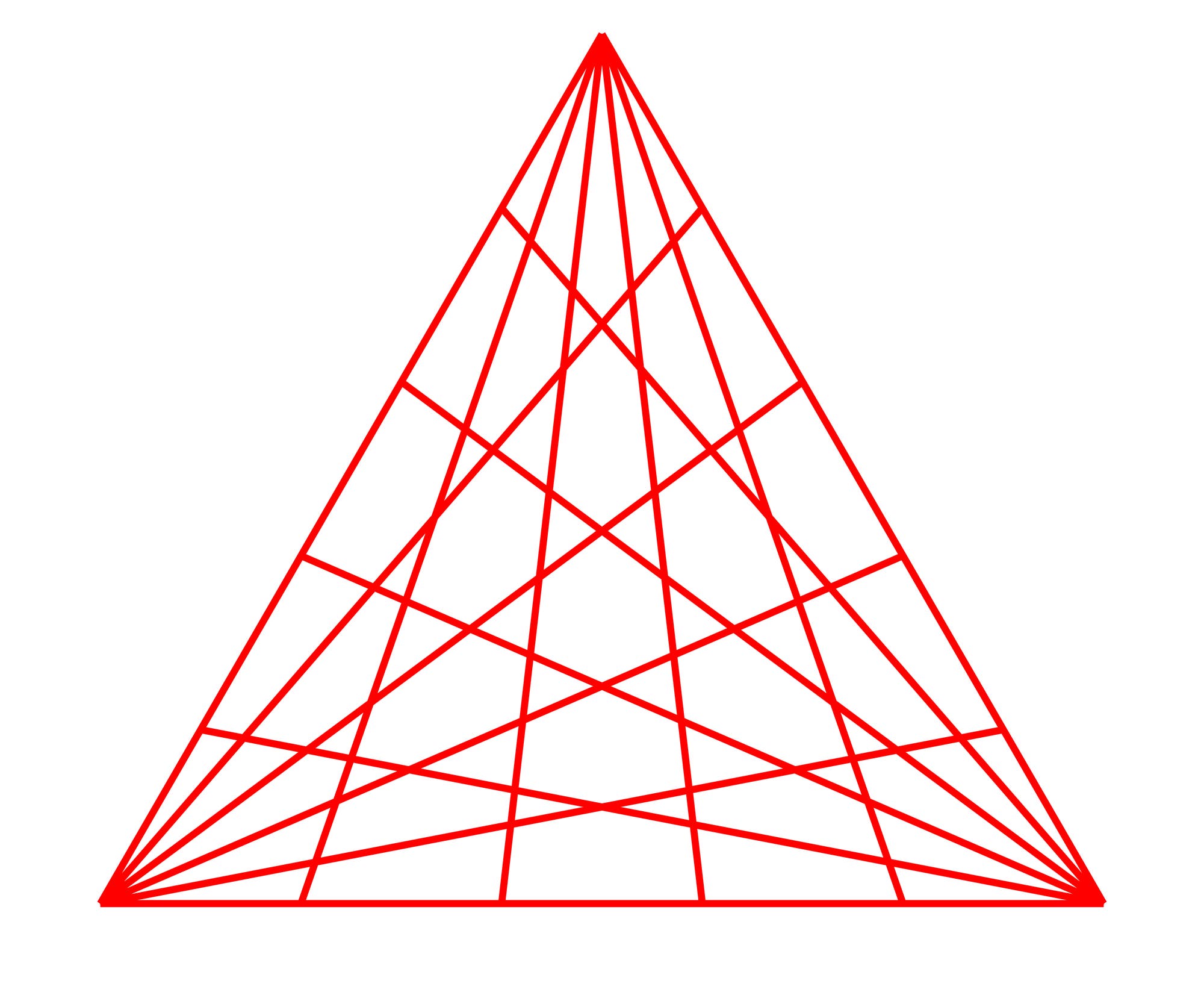 Rotes Dreieck, von Linien durchzogen