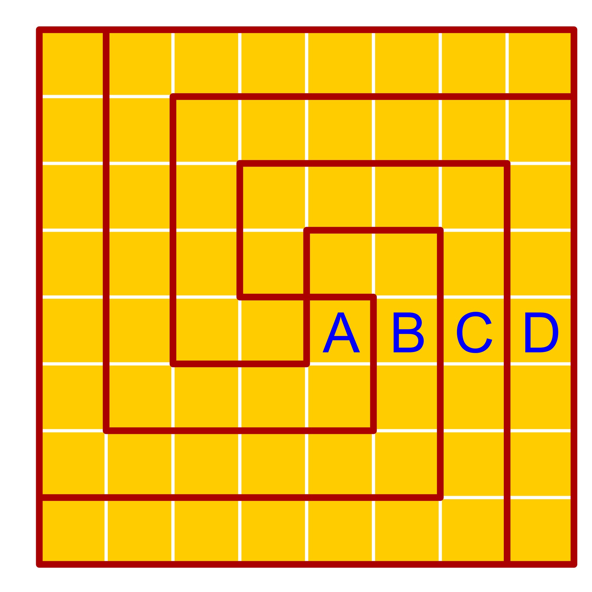Raster mit Buchstaben, gleichmäßig aufgeteilt