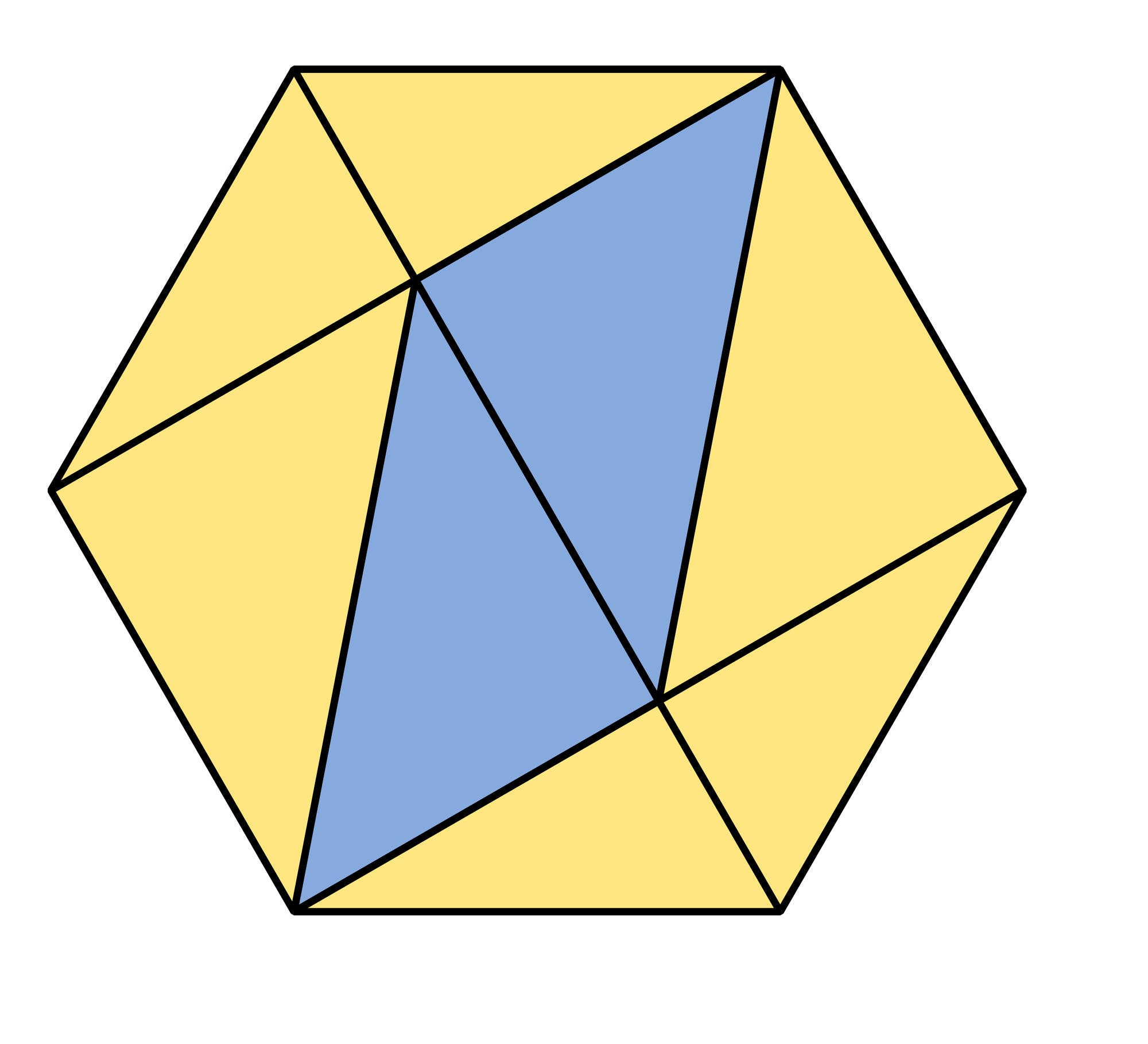 Blaues Parallelogramm in einem gelben Sechseck