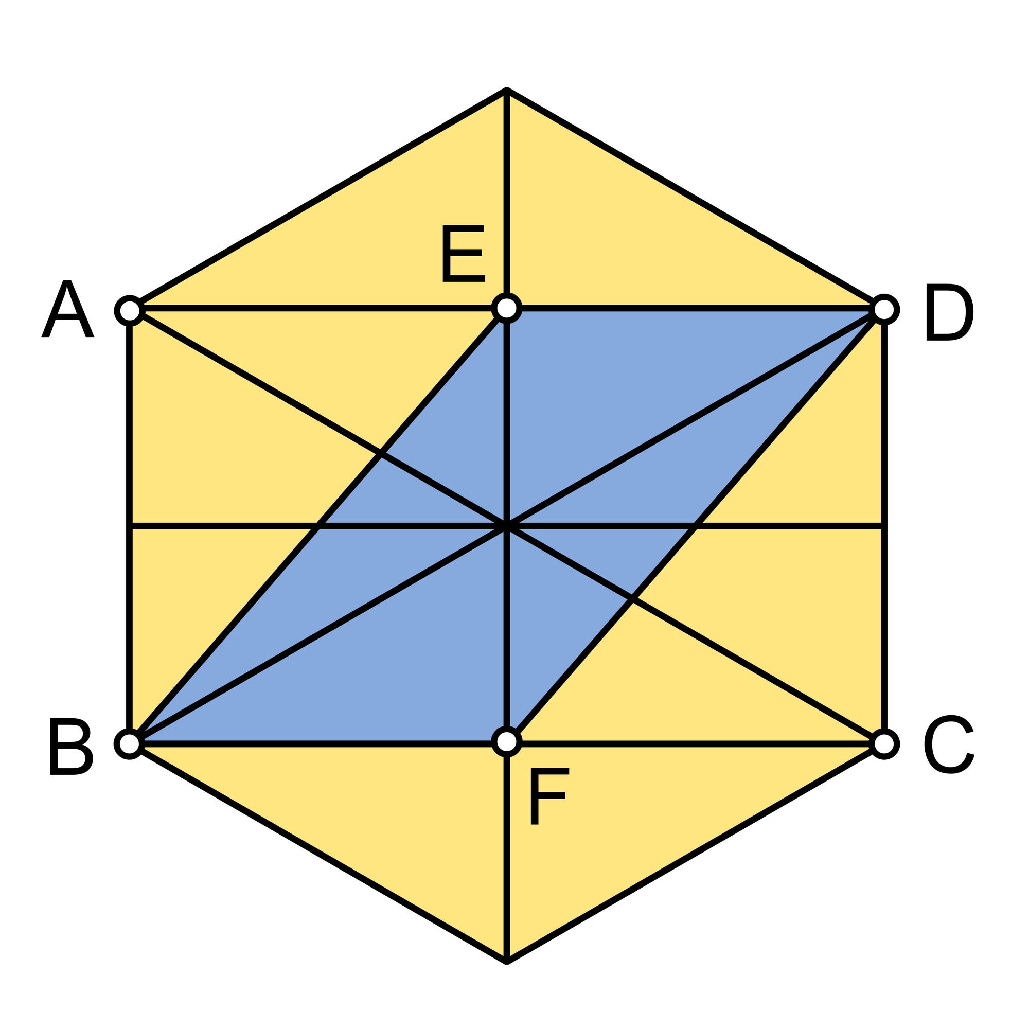 Blaues Parallelogramm in einem gelben Sechseck