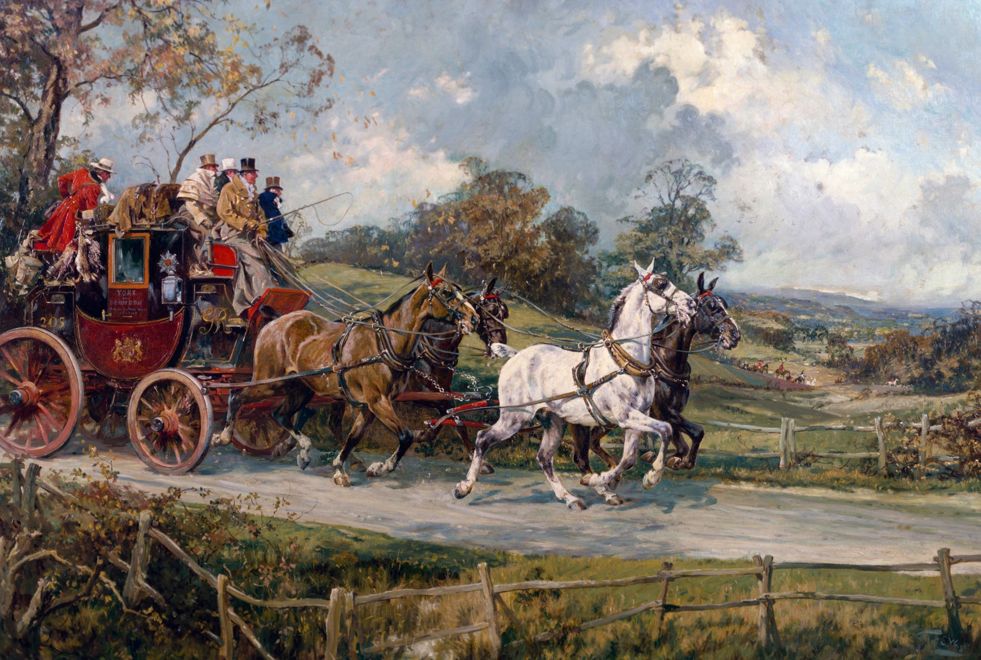 Postkutsche zwischen York und London, Gemälde von Gilbert S. Wright