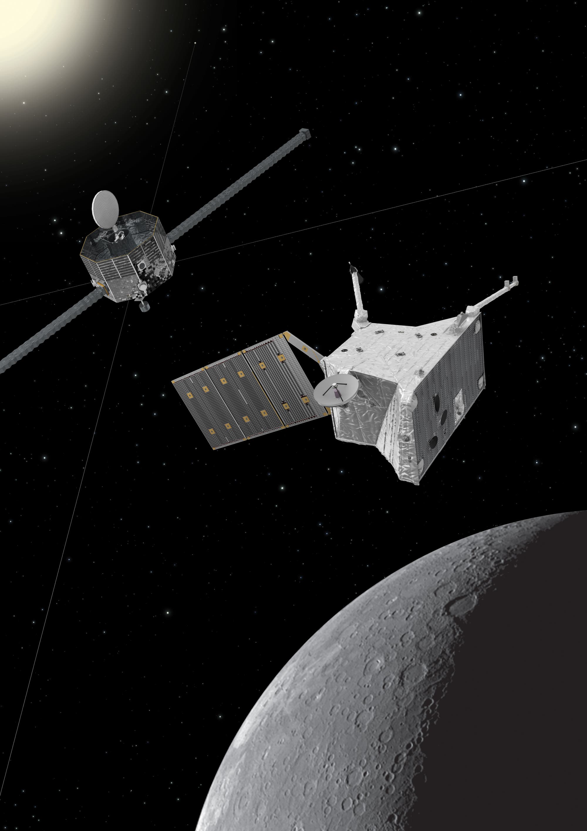 Raummission BepiColombo über dem Merkur