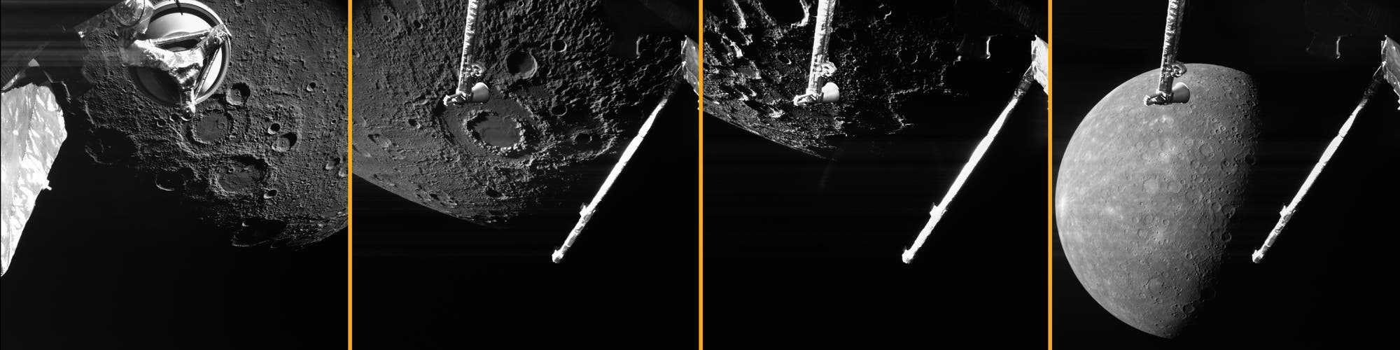 Impresiones del cuarto sobrevuelo de Mercurio por BepiColombo (Cuatro imágenes del planeta Mercurio)