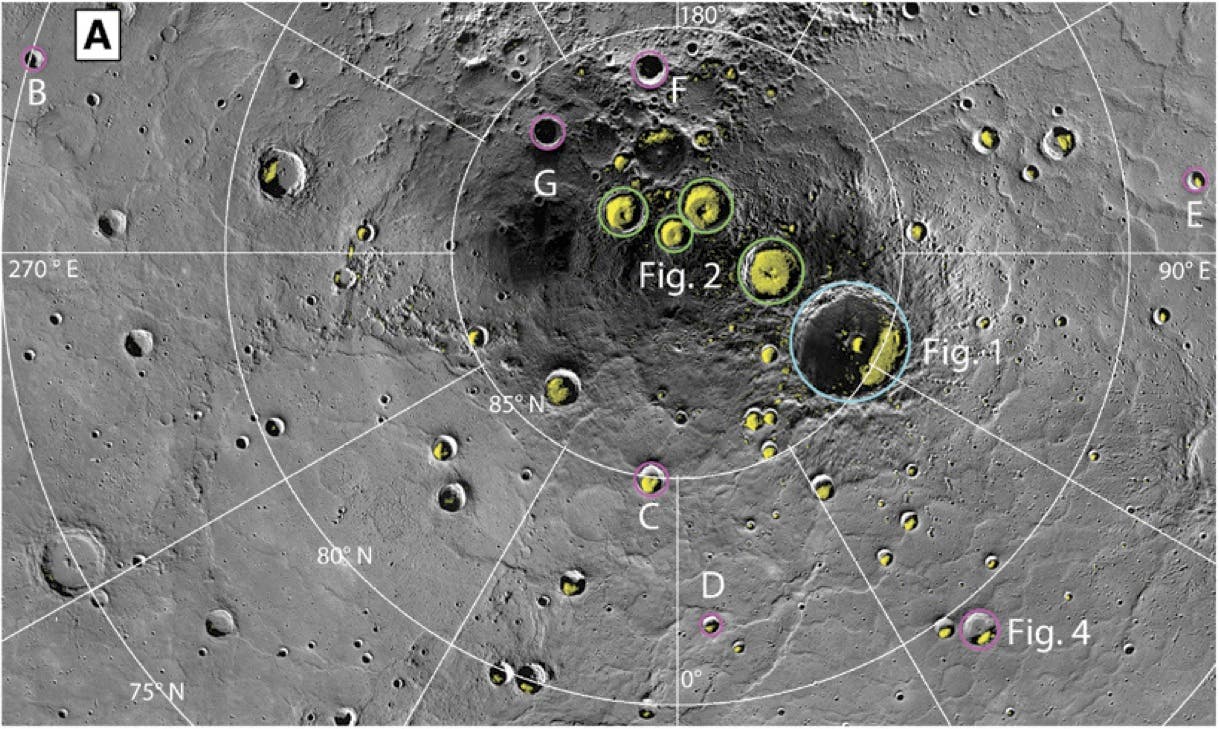 Die Krater auf dem Nordpol von Merkur