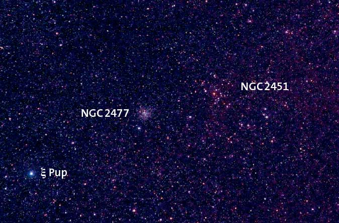 NGC 2477 und NGC 2451 im Feldstecher