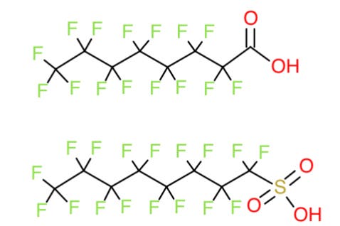 Strukturformeln von PFOS und PFOA