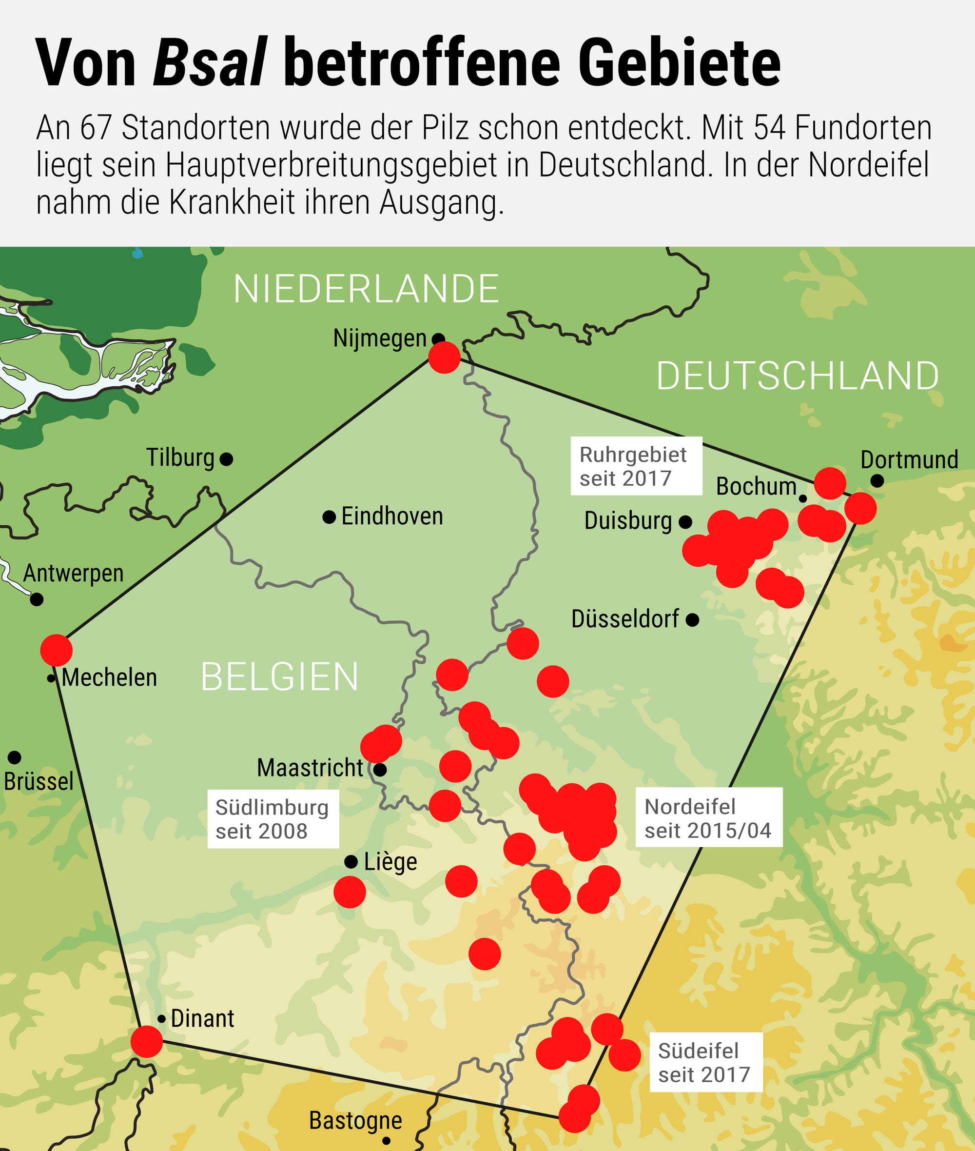 Ausbreitung in Deutschland, Belgien und den Niederlanden