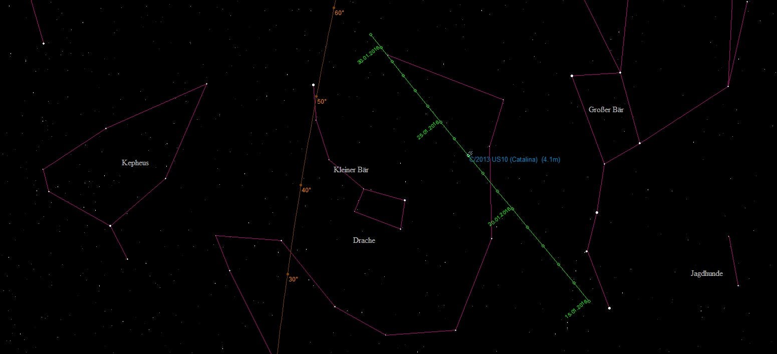 Aufsuchkarte für den Kometen C/2013 US10 Catalina für die zweite Januarhälfte