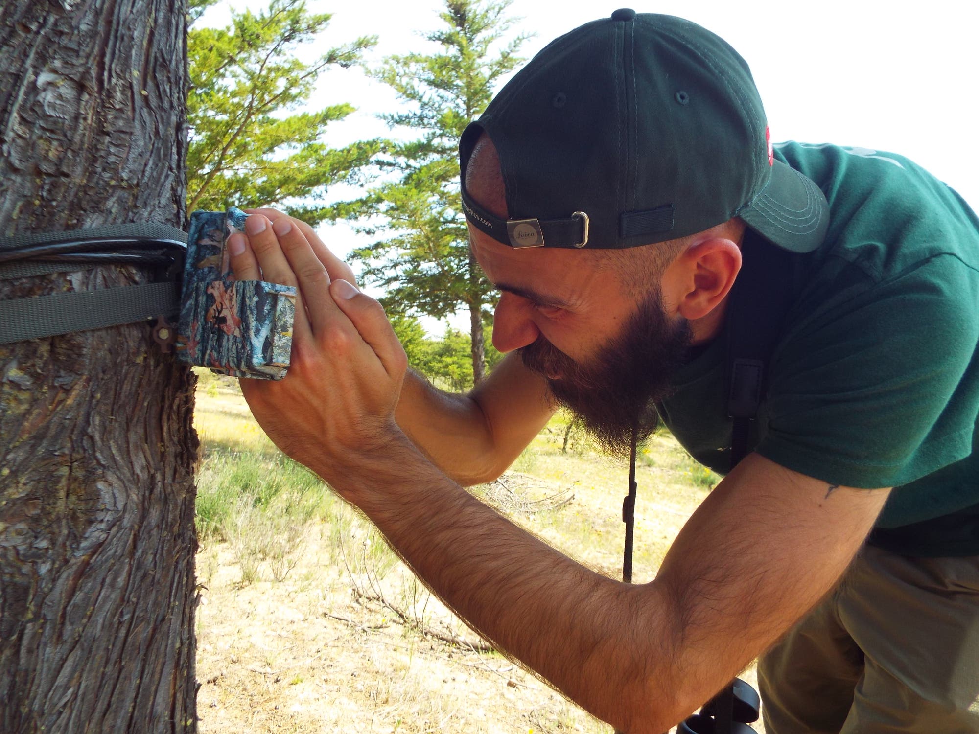 Pedro Ribeiro von Rewilding Portugal untersucht die Aufnahmen einer Kamerafalle.