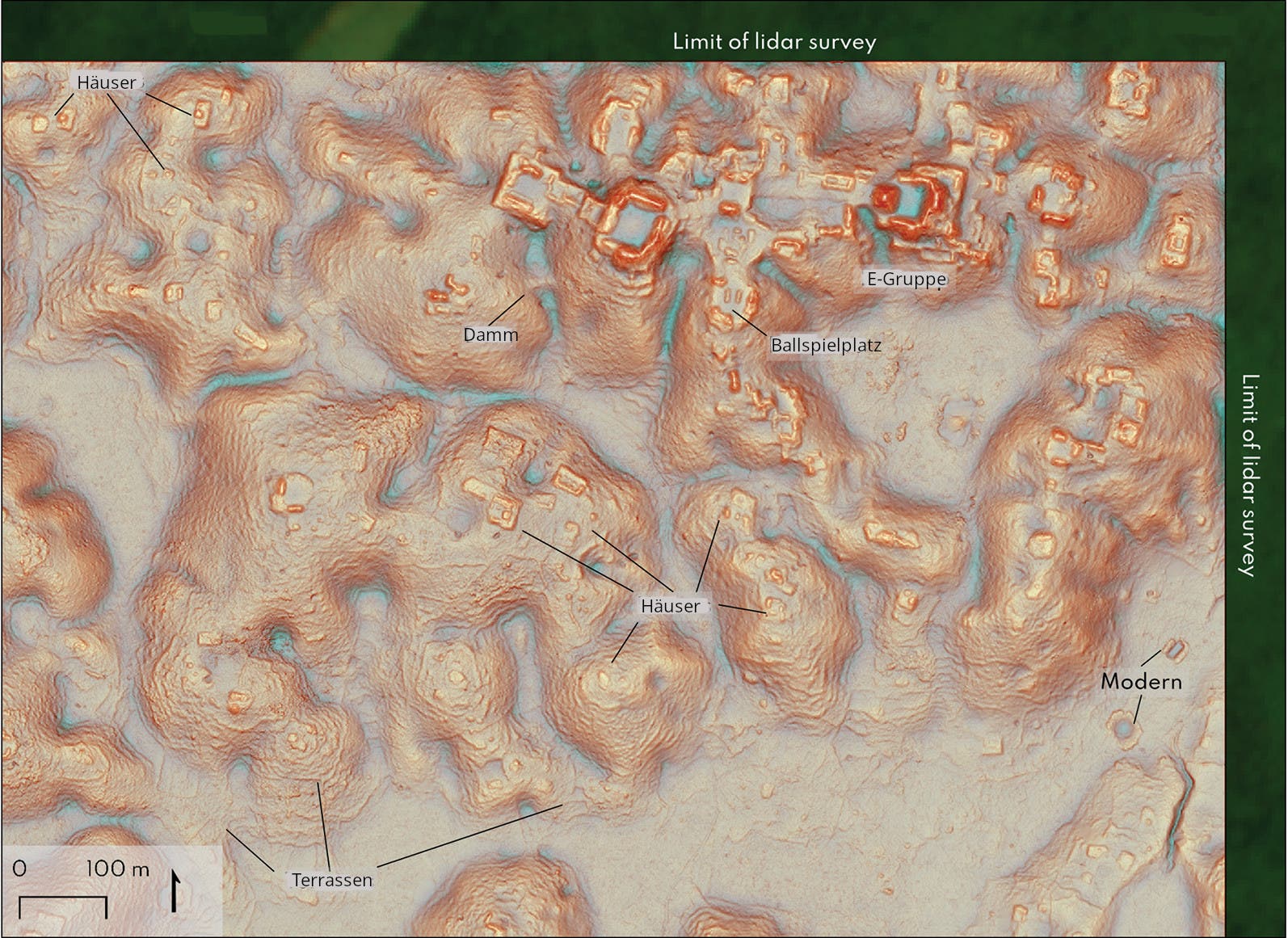 Topografischer Lidar-Scan einer Region im mexikanischen Bundesstaat Campeche mit der neu entdeckten Stadt Valeriana.