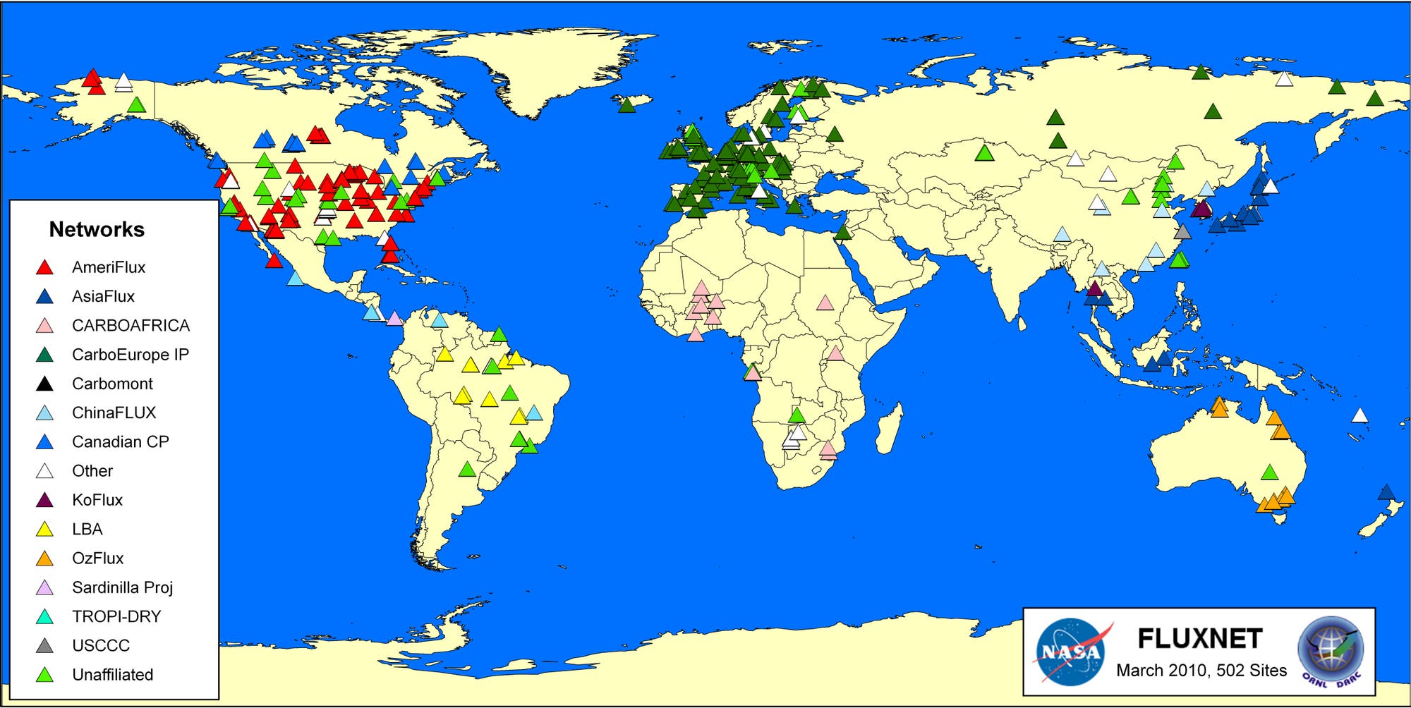 Fluxnet-Standorte weltweit