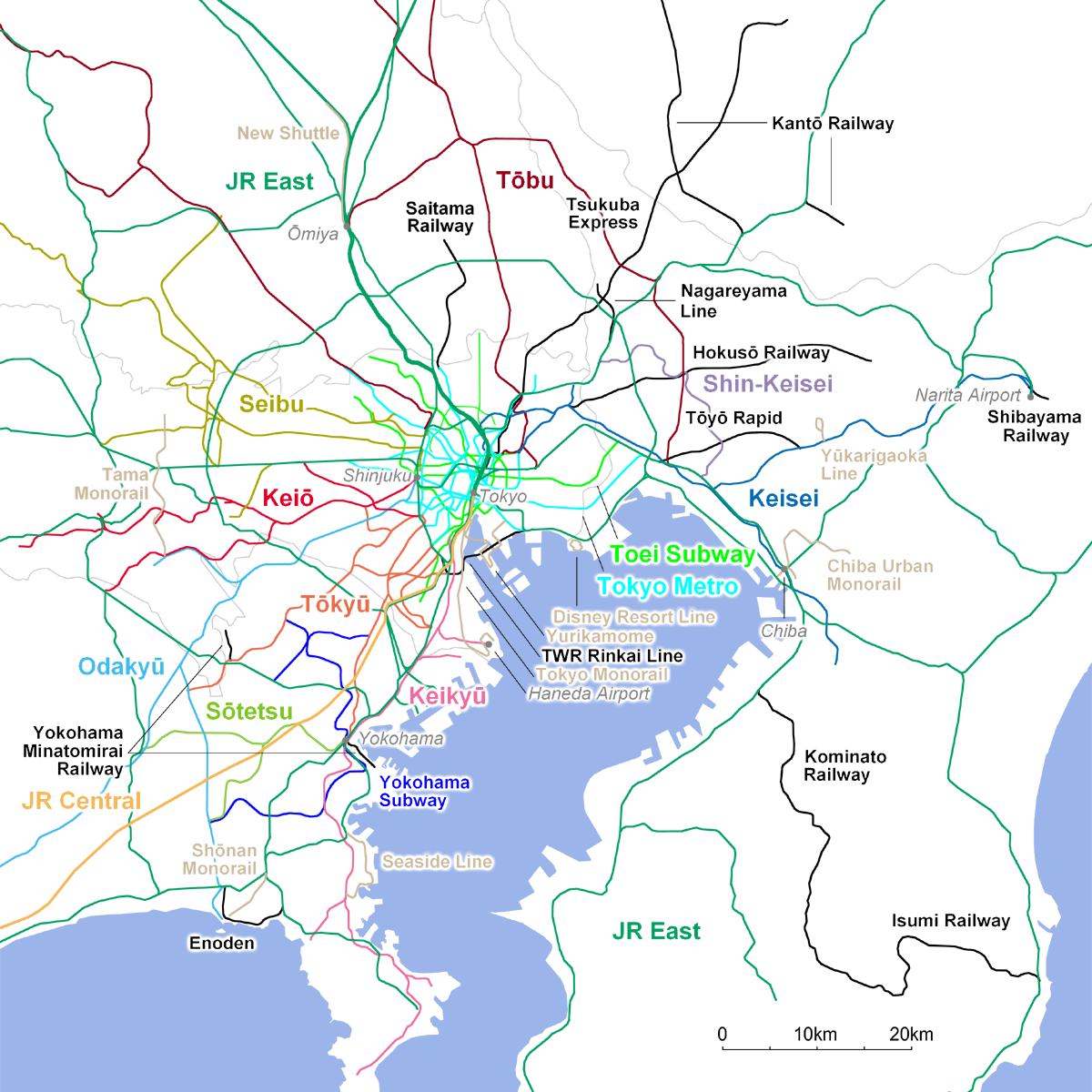 Schienennetz in der Metropolregion Tokio