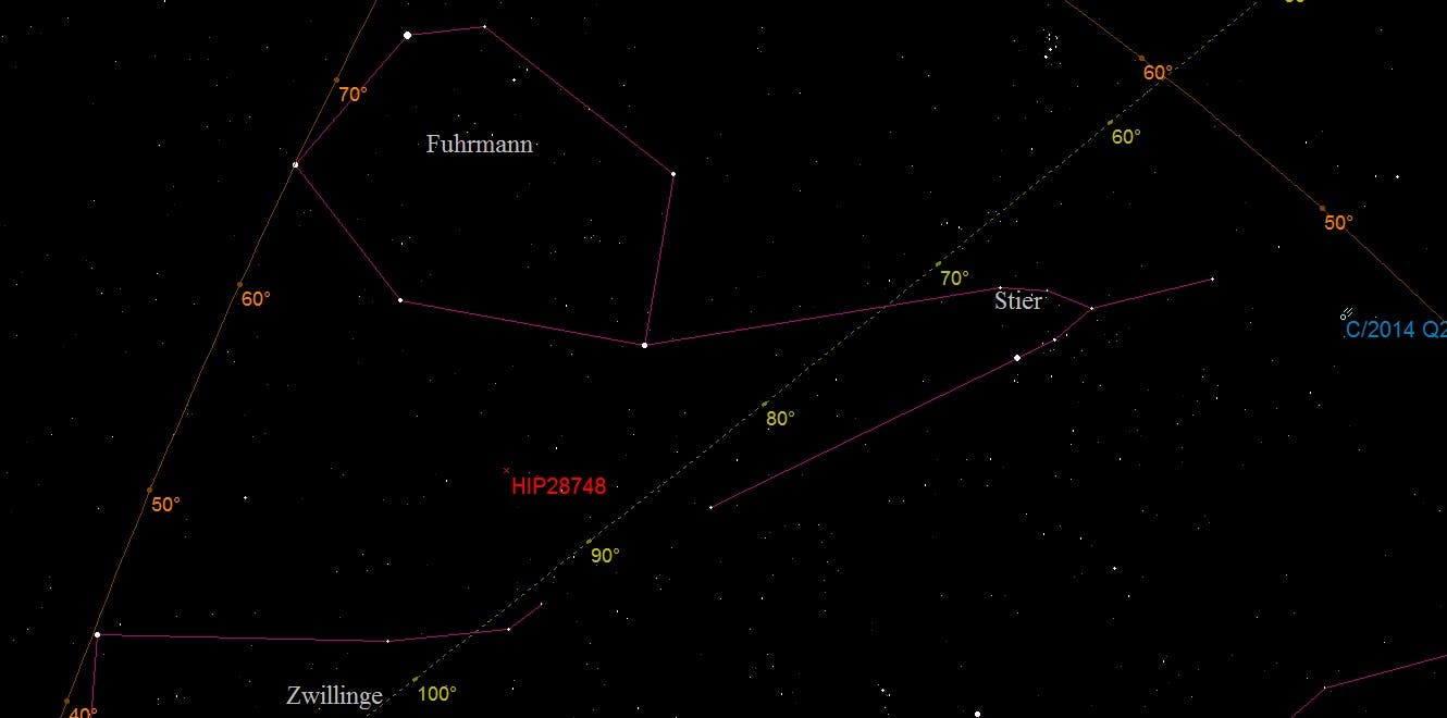 Aufsuchkarte für den Stern HIP 28748 im Sternbild Fuhrmann