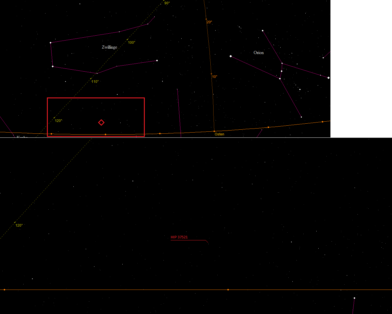 Aufsuchkarte für den Stern HIP 37521