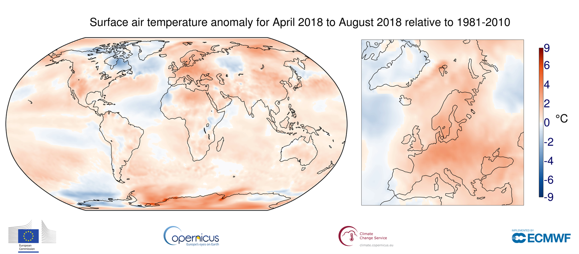 Temperaturabweichungen von April bis August 2018
