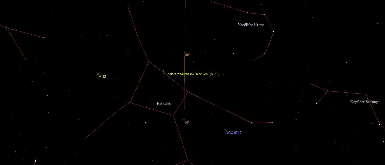 Beobachtungsziele im Sternbild Herkules (Übersichtskarte)