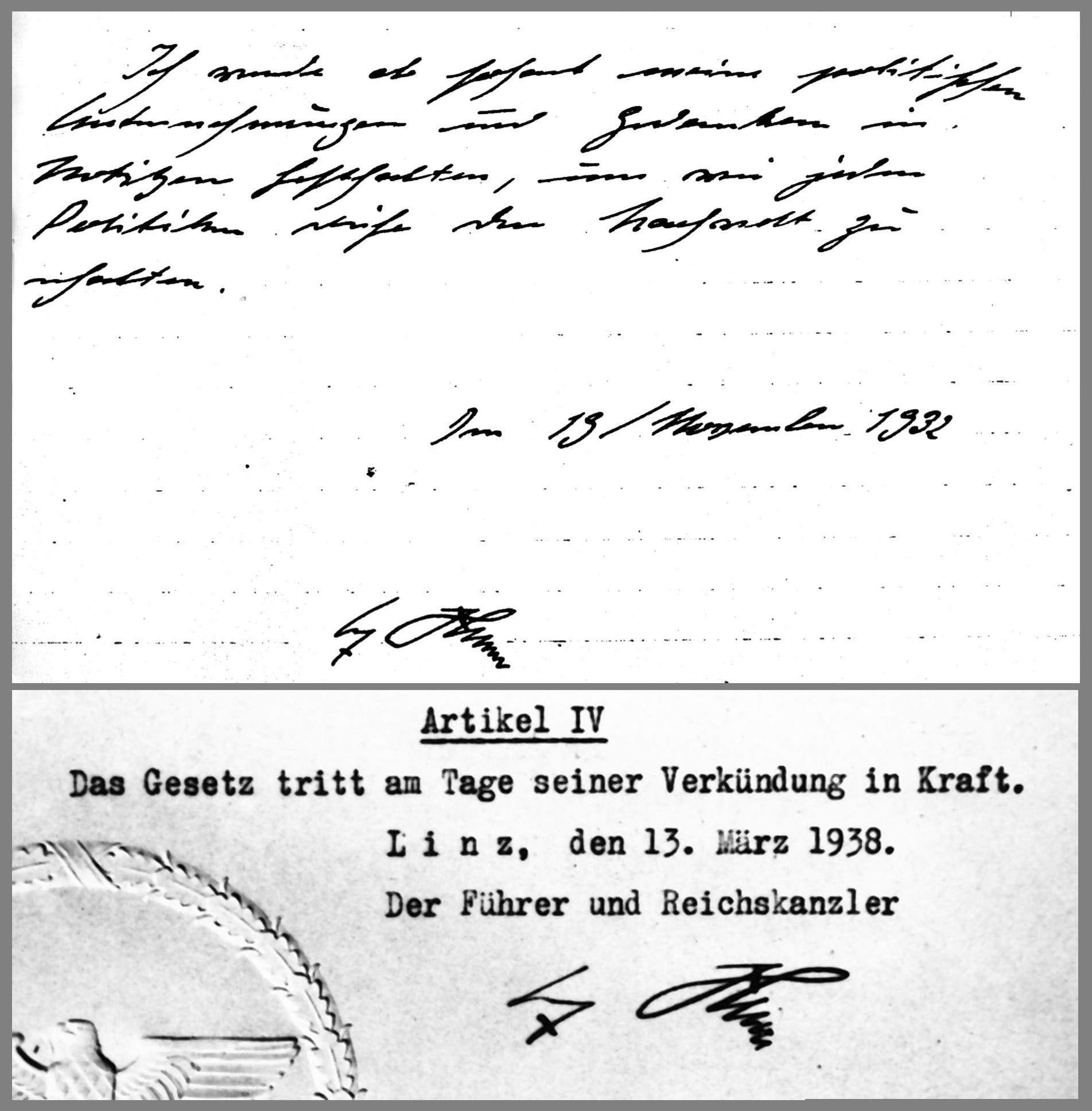 Hitlers Unterschrift in einer Fälschung und im Original