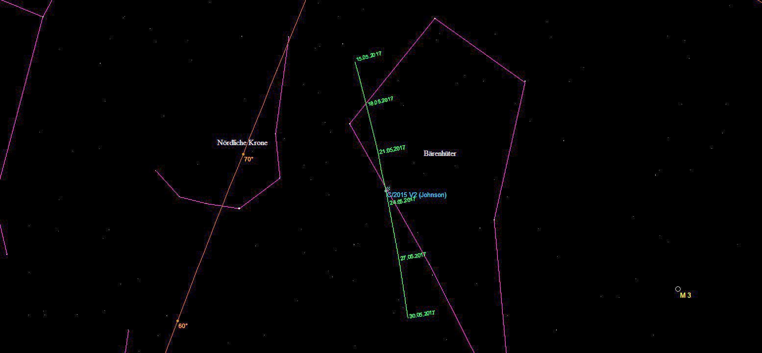Aufsuchkarte des Kometen C/2015 V2 (Johnson)