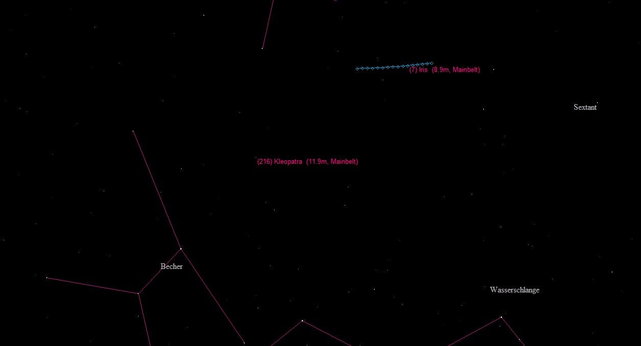 Aufsuchkarte des Asteroiden (216) Kleopatra zum Zeitpunkt der Bedeckung am 12. März 2015