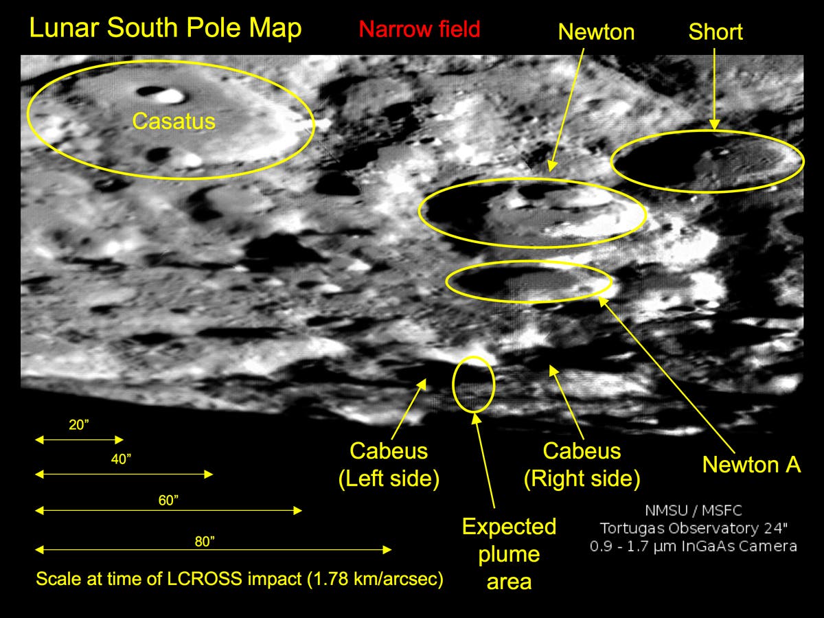 Das Einschlaggebiet von LCROSS am Mondsüdpol