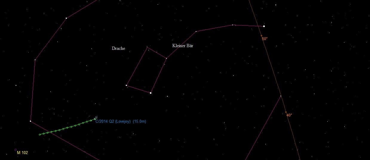 Aufsuchkarte für den Kometen C/2014 Q2 Lovejoy