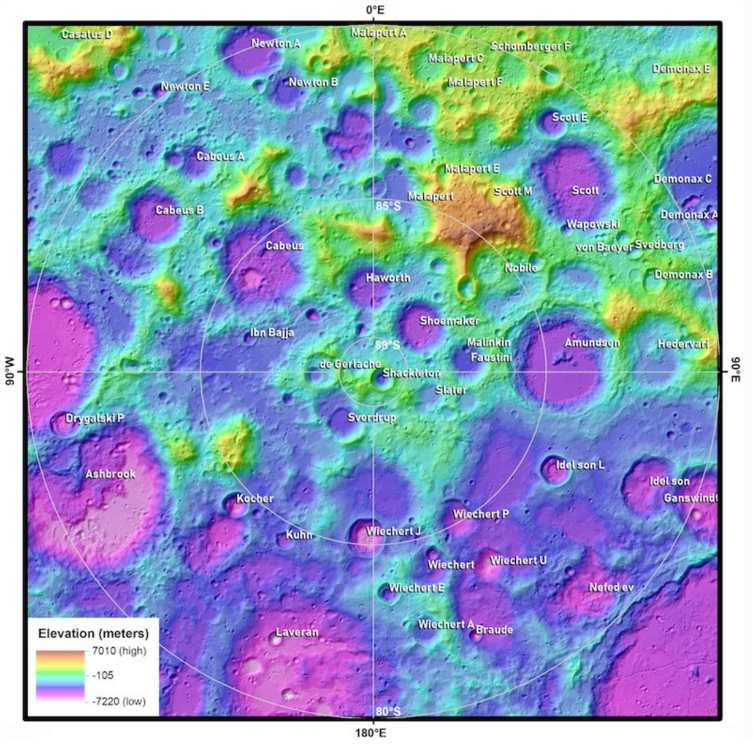 Der Landeplatz von IM-1 am lunaren Südpol (Karte vom Lunar Reconnaissance Orbiter der NASA)