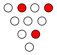 Kreise in einem Dreieck angeordnet, drei sind rot