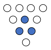 Kreise in einem Dreieck angeordnet, drei sind blau