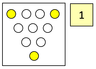 Kreise in einem Dreieck angeordnet, drei sind gelb