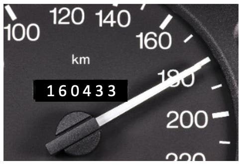 Kilometerstand auf einem Tachometer