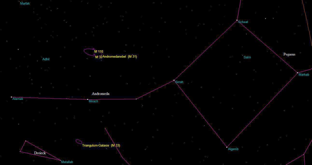 Aufsuchkarte für die Andromedagalaxie Messier 31
