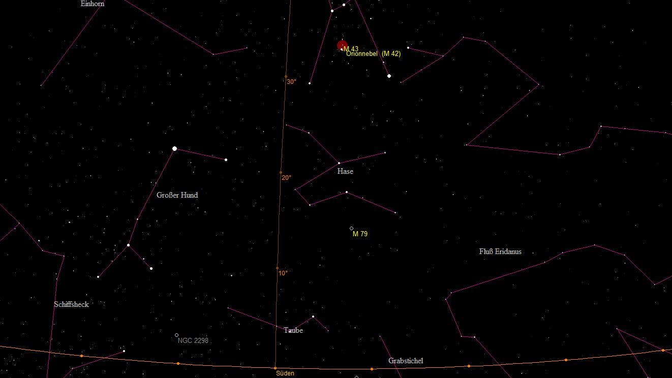 Aufsuchkarte für den Kugelsternhaufen Messier 79