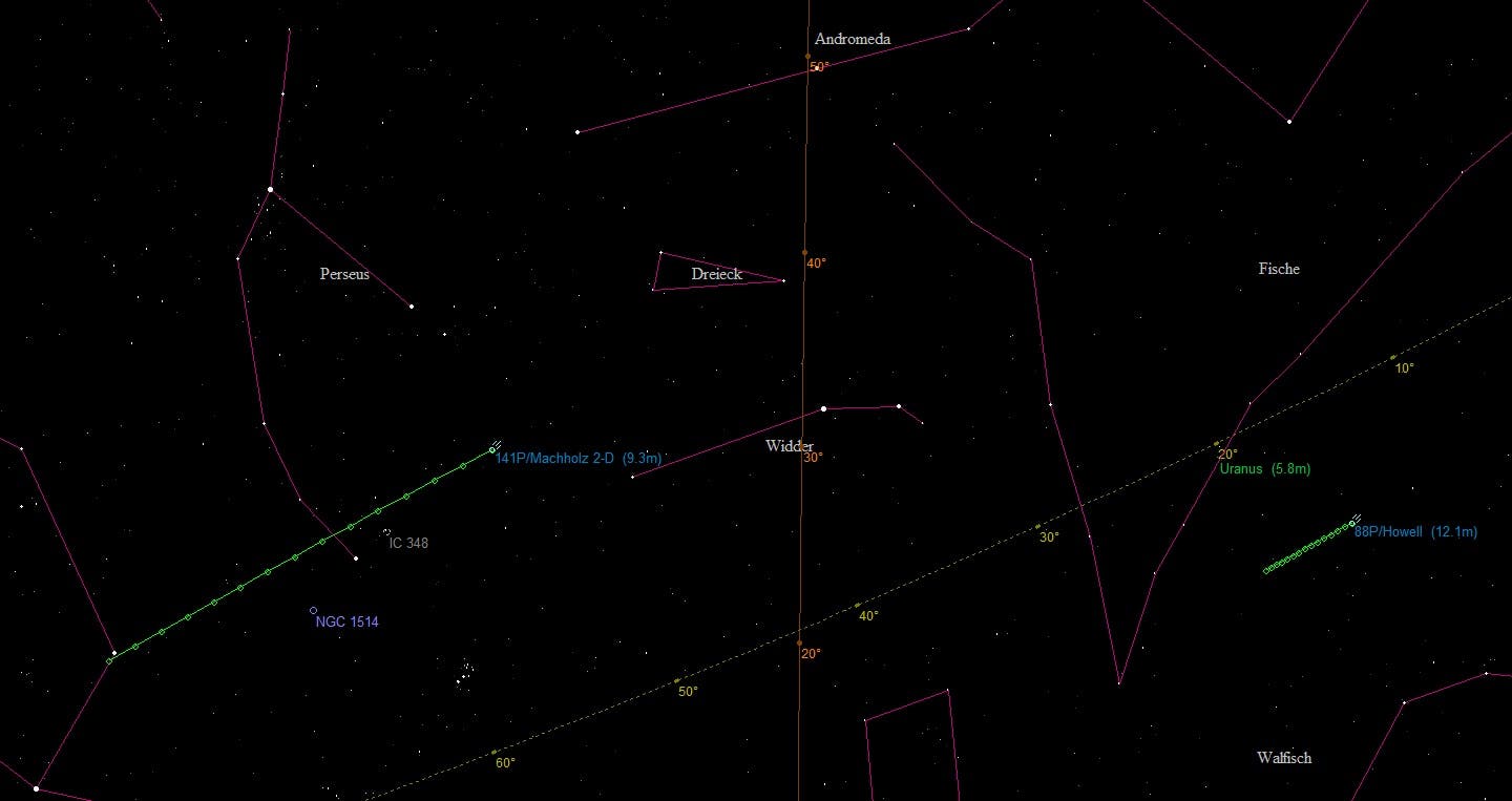 Aufsuchkarte für die Kometen 141P/Machholz und 88P/Howell