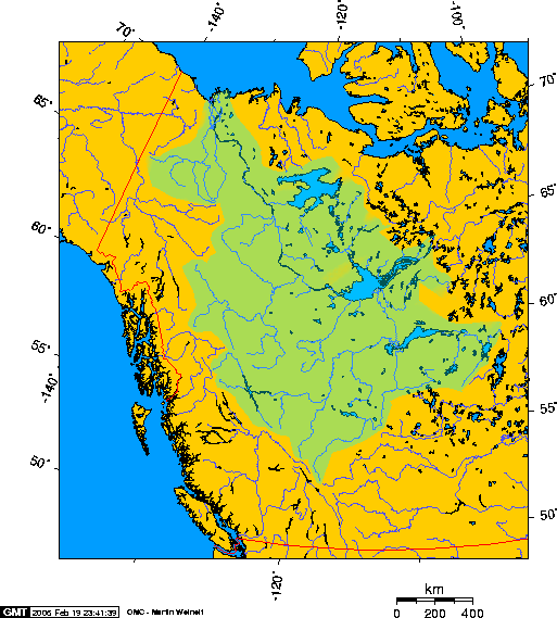 Eine geografische Karte des Mackenzie-Einzugsgebiets