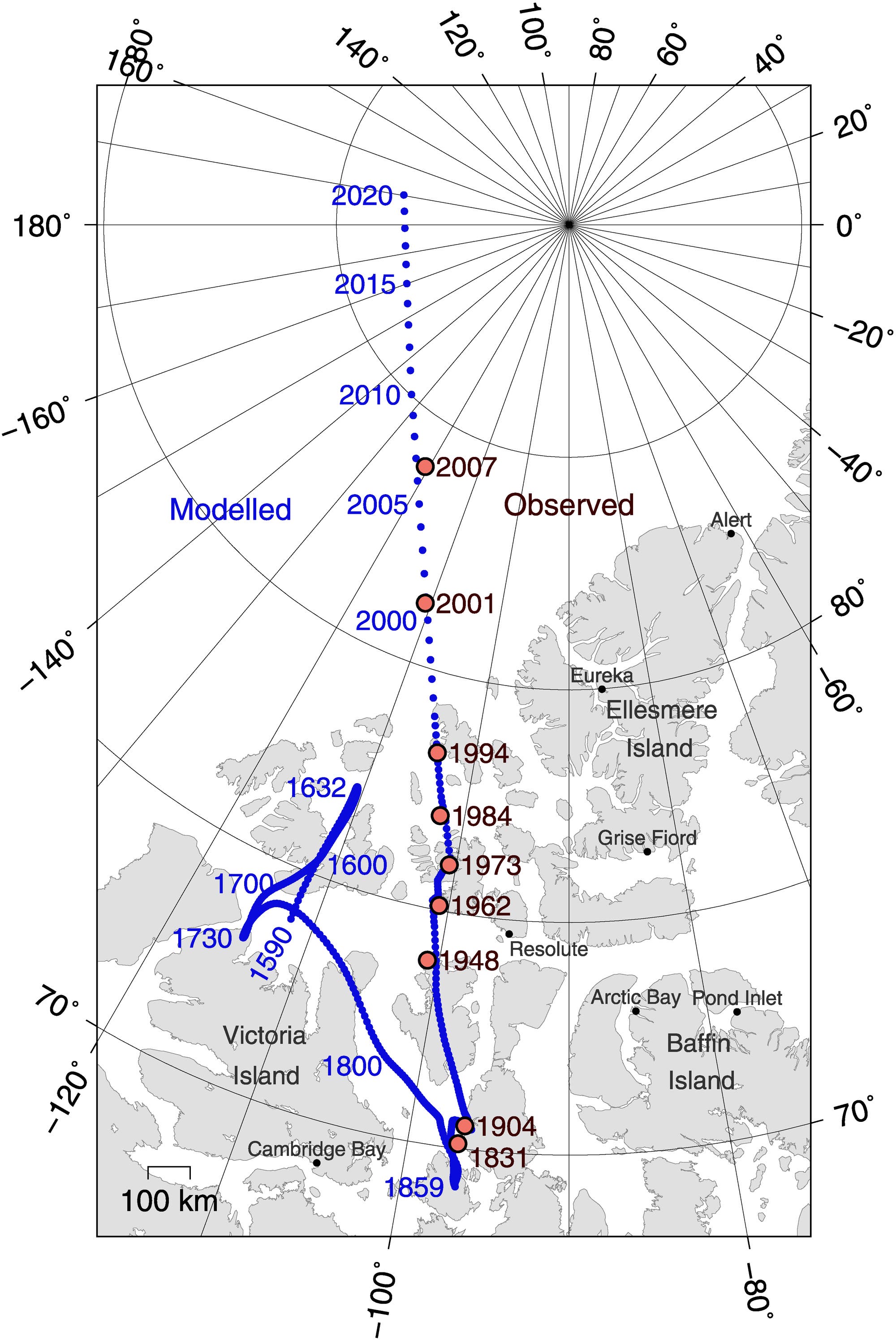 Wanderung des magnetischen Nordpols
