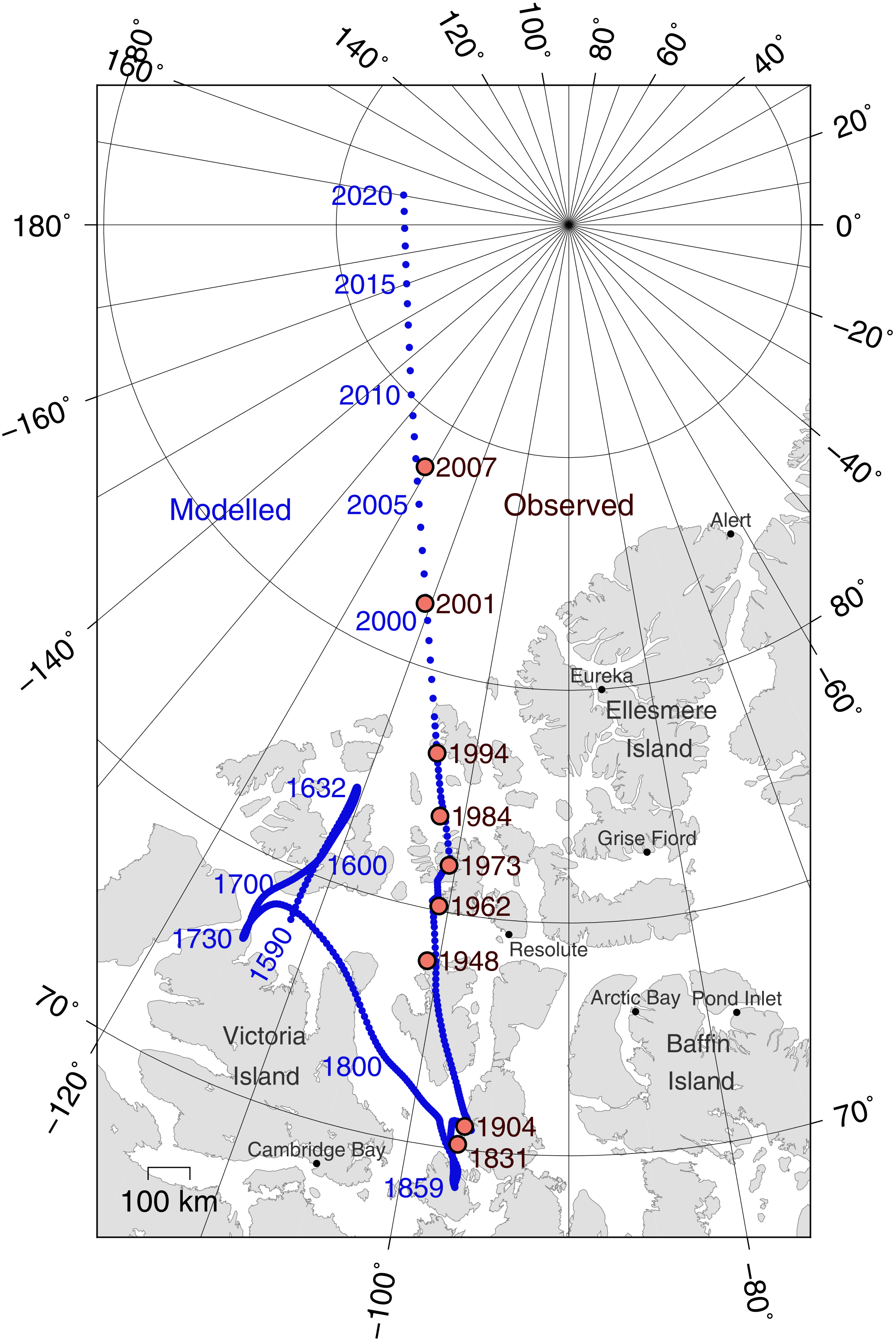 Wanderung des magnetischen Nordpols