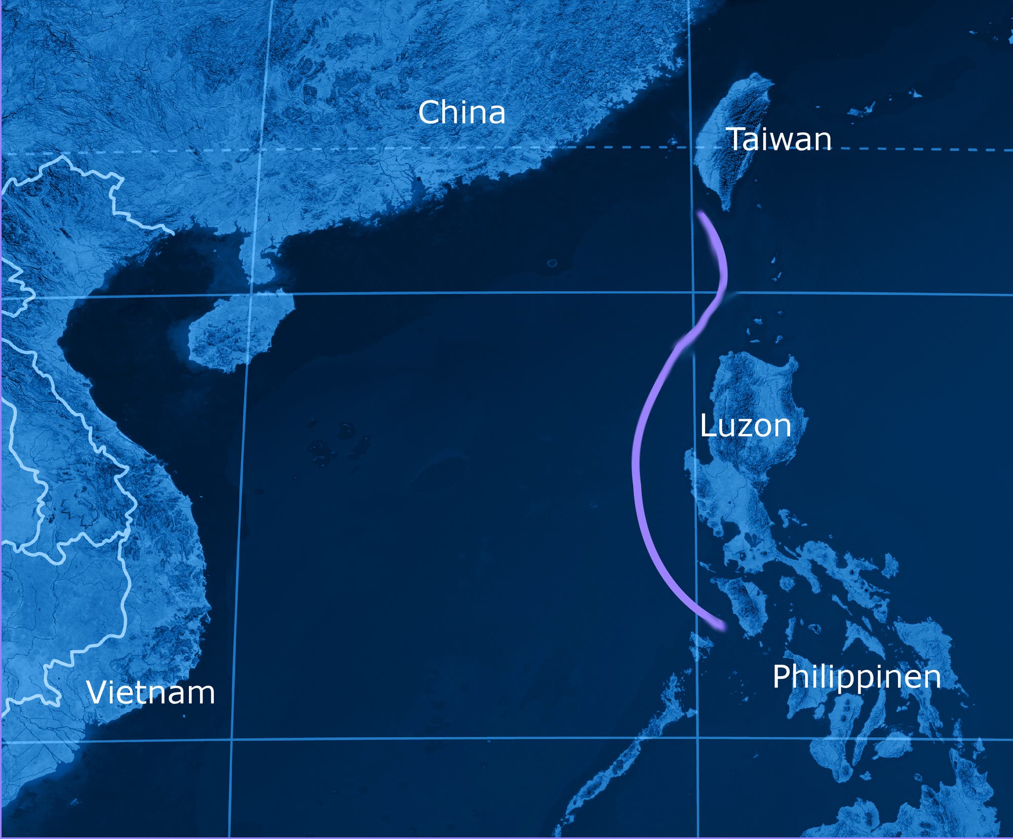 Lage des Manilagrabens im Südchinesischen Meer