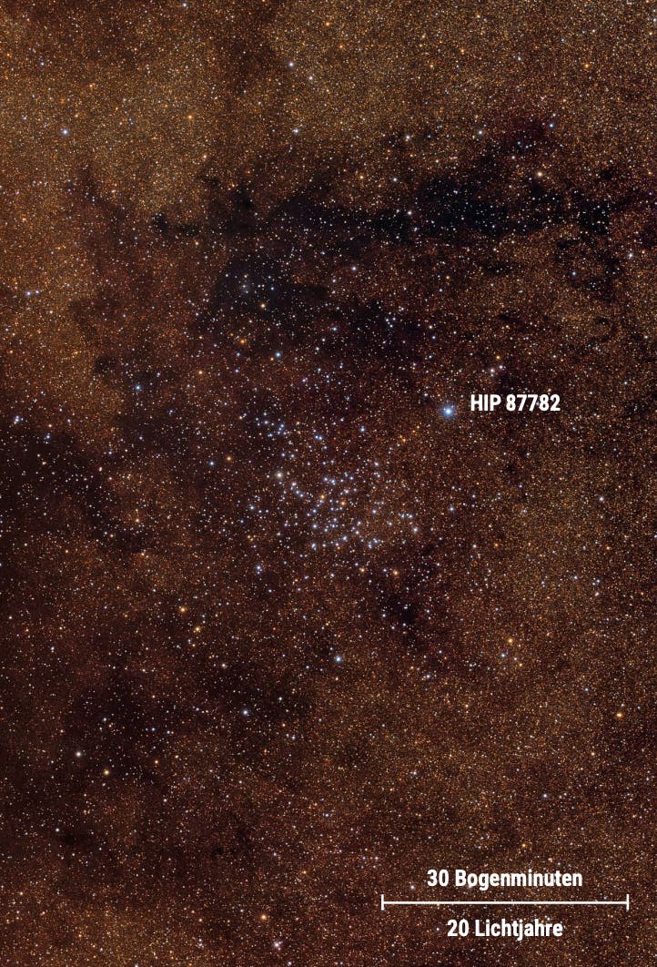 Foto des lockeren Sternhaufens Messier 23 vor dem Hintergrund der Milchstraße.