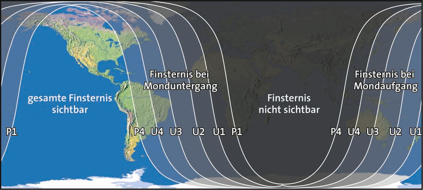 Die Sichtbarkeitsbereiche der Mondfinsternis vom 15. April 2014