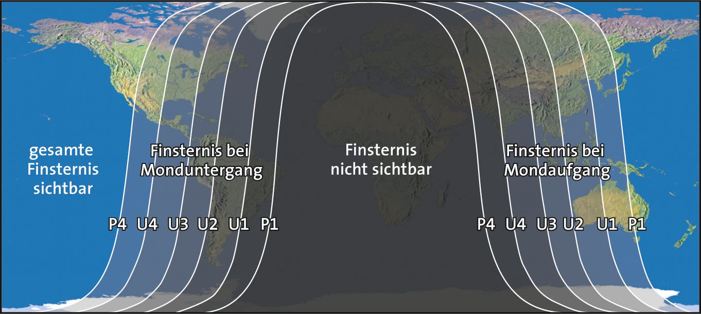 Sichtbarkeit der totalen Mondfinsternis vom 8. Oktober 2014