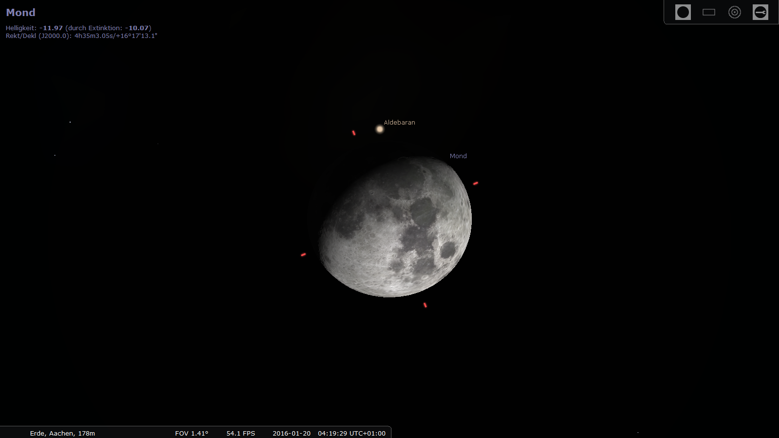 Der Mond bedeckt Aldebaran am 20. Januar 2016