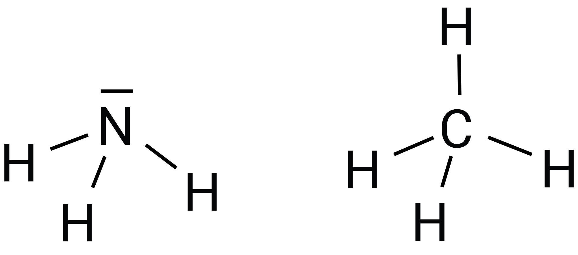 Strukturformeln von Ammoniak (NH3) und Methan (CH4)
