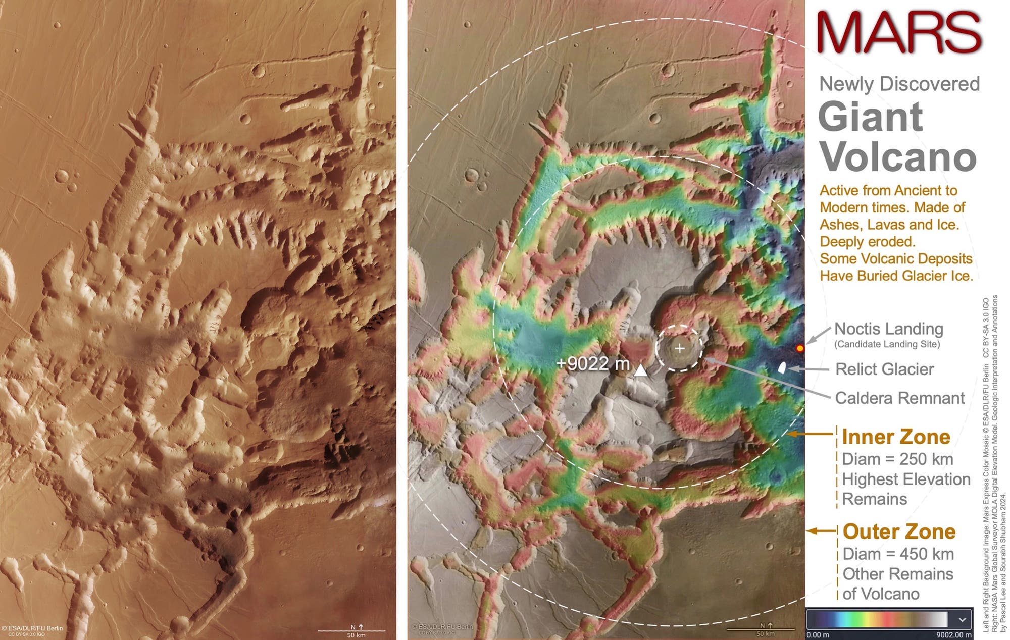 Ein Bild des mutmaßlichen Noctic-Vulkans im Bereich des Noctis Labyrinthus auf dem Mars.